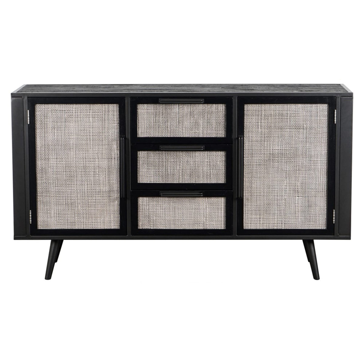 63' Modern Rustic Black and Rattan Buffet Server