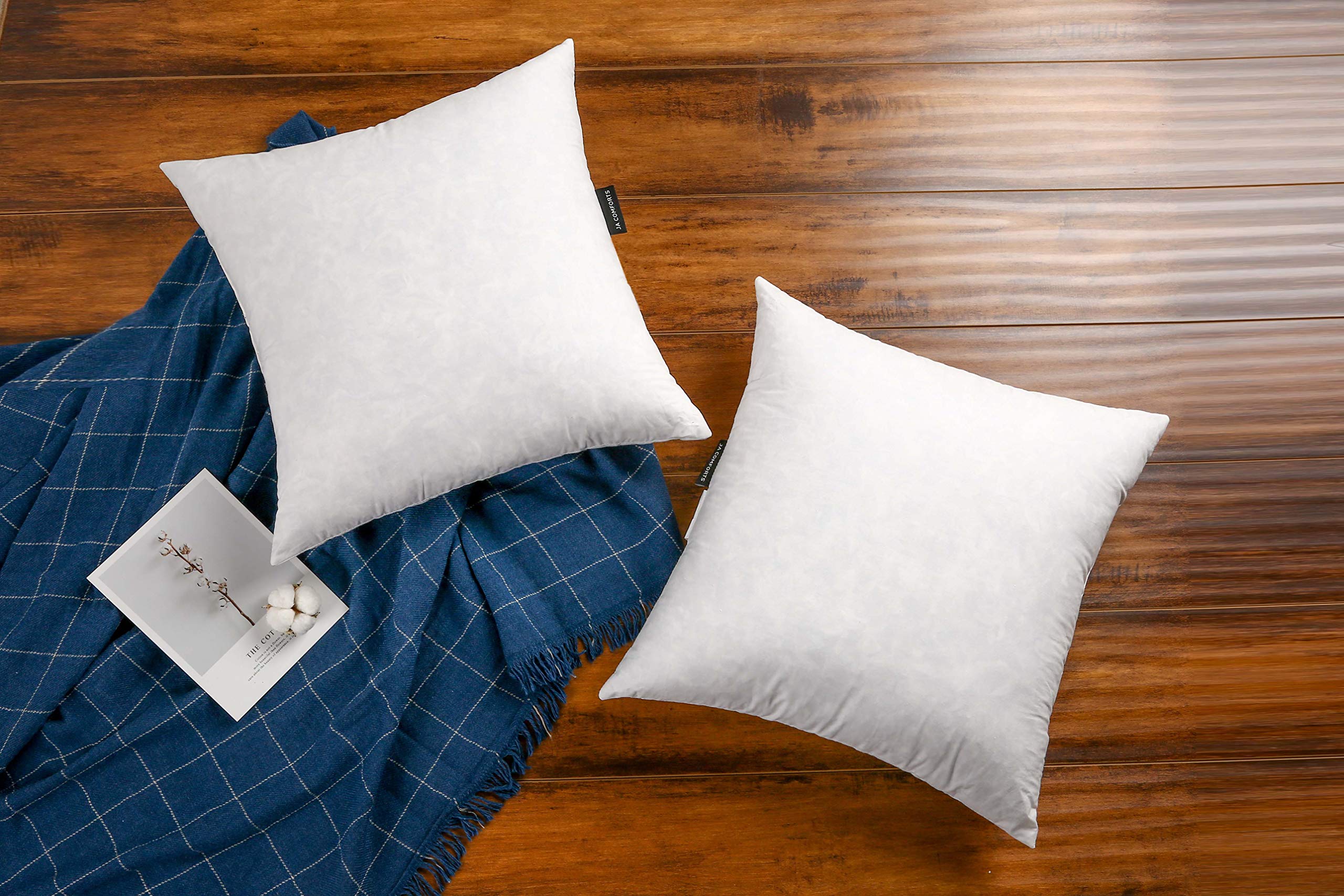 Ja Comforts 22  22 Premium Goose Down Feather Throw Pillow Inserts(Set Of 2)-5% Down Filling,High Filling Weight,250 Tc Cotton C