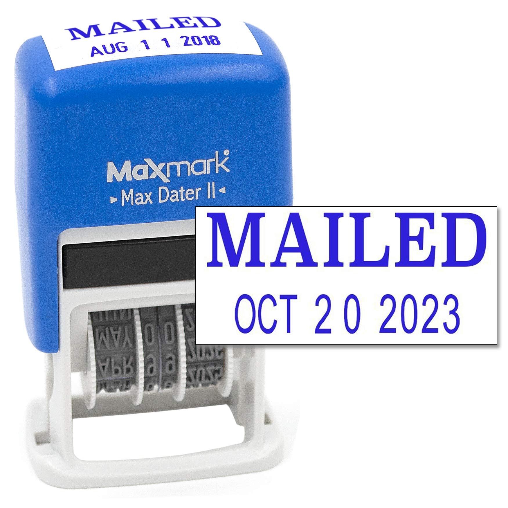 Maxmark Self-Inking Rubber Date Office Stamp With Mailed Phrase & Date - Blue Ink (Max Dater Ii), 12-Year Band