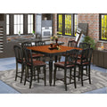 East West Furniture CHEL9-BLK-LC Chelsea 9 Piece Counter Height Set Includes a Square Kitchen Table with Butterfly Leaf and 8 Faux Leather Dining Room Chairs, 54x54 Inch