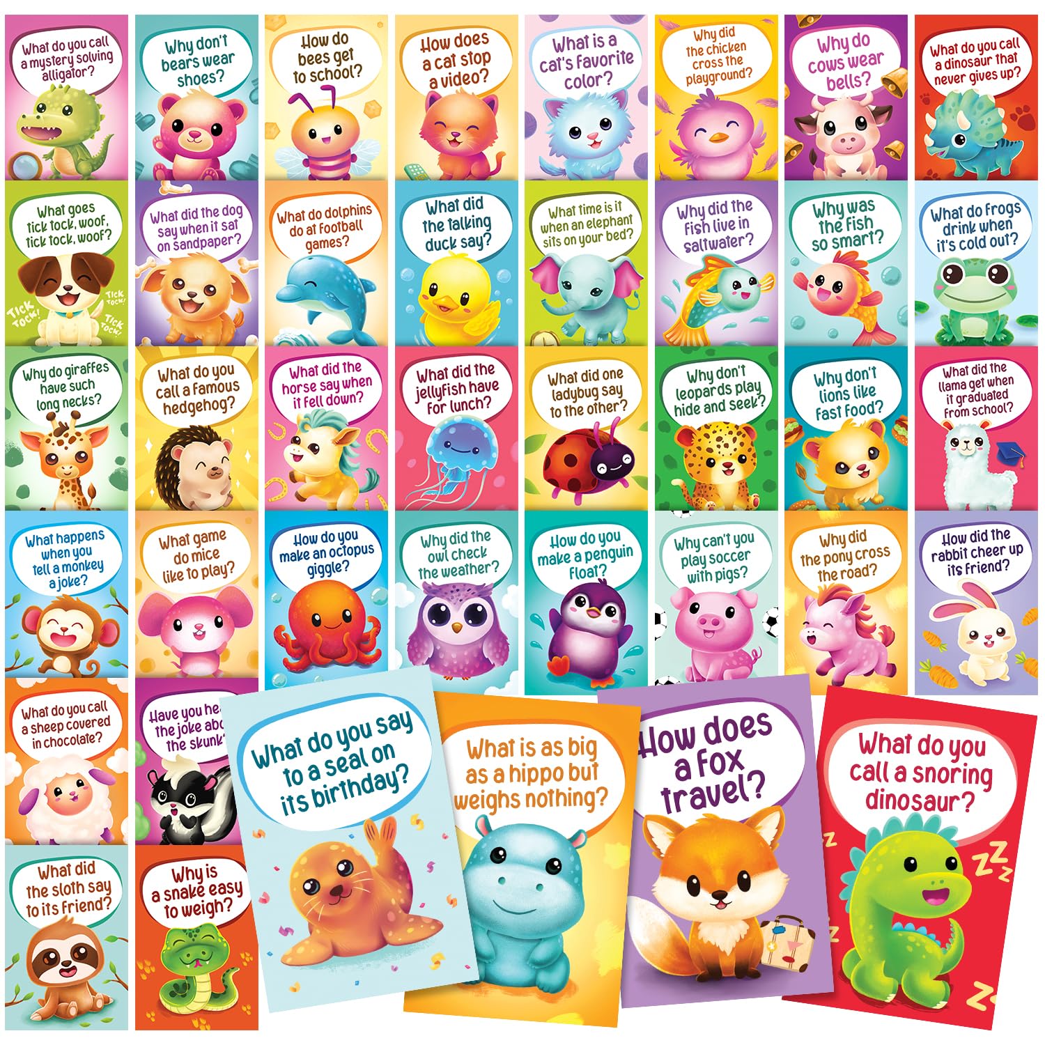 T Marie 40 Funny Animal Joke Postcards With No Repeats - Humorous Bulk Thinking Of You Postcards For Kids, Grandkids, Students,
