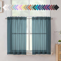 Aiyufeng Dusty Blue Sheer Curtains 36 Inches Long, Short Kitchen Window Treatment Solid Sheers Cafe Curtains Bathroom Voile Half