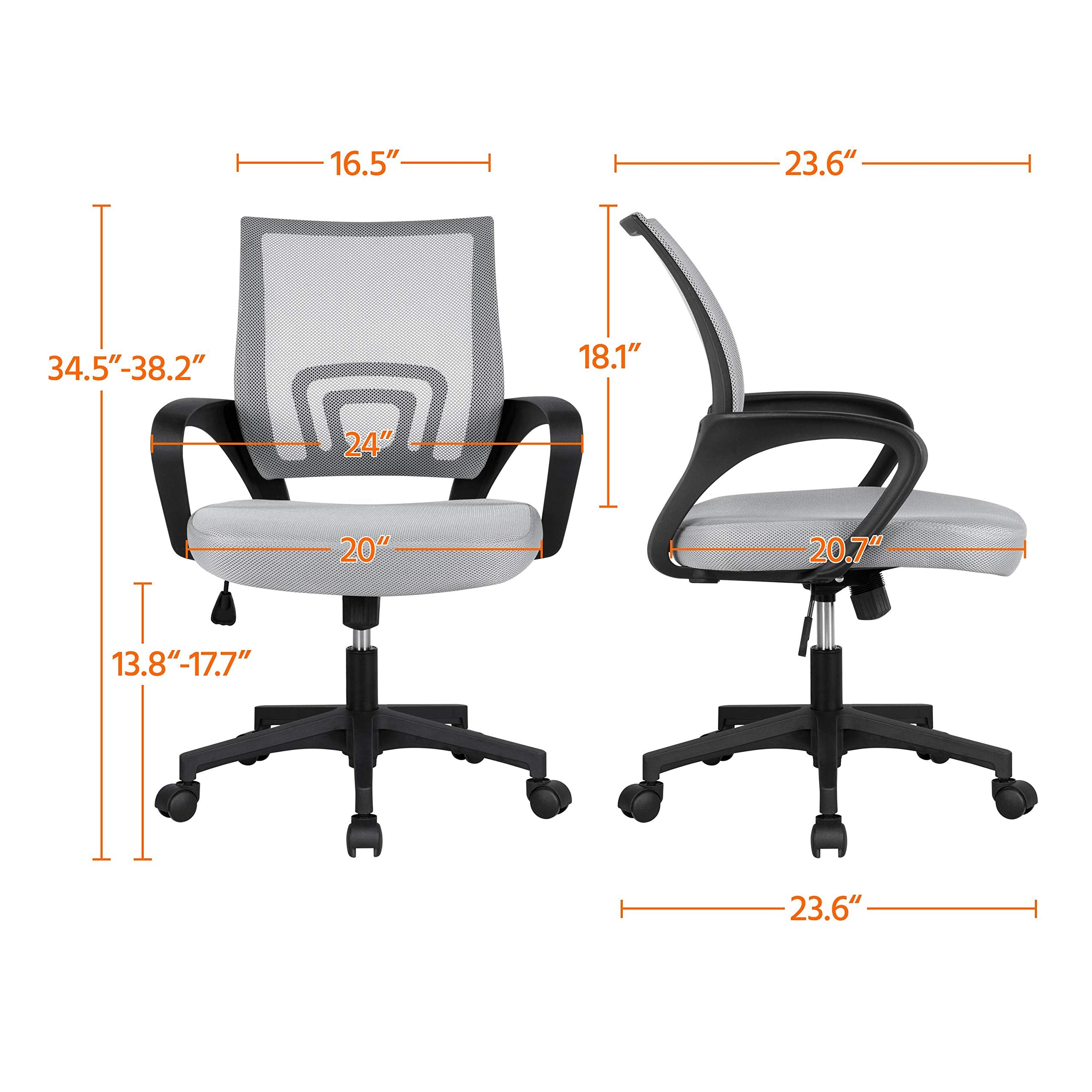 Yaheetech Office Chair Desk Chair Ergonomic Mesh Computer Chair With Lumbar Support Armrest Executive Rolling Swivel Adjustable Mid Back Task Chair For Women Adults, Grey