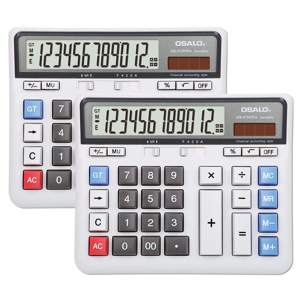 Desktop Calculator, Extra Large Lcd Display Computer Button 12 Digits Accounting Calculator (Os-2135 Pro-2Pcs)