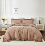 Andency Taupe King Comforter Set(104X90Inch), 3 Pieces(1 Ruffle Comforter And 2 Pillowcases) Lightweight And Fluffy Bedding Comf
