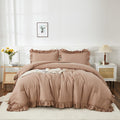 Andency Taupe Twin Size Comforter(66X90Inch), 2 Pieces(1 Ruffle Comforter And 1 Pillowcase) Solid Farmhouse Shabby Chic Comforte