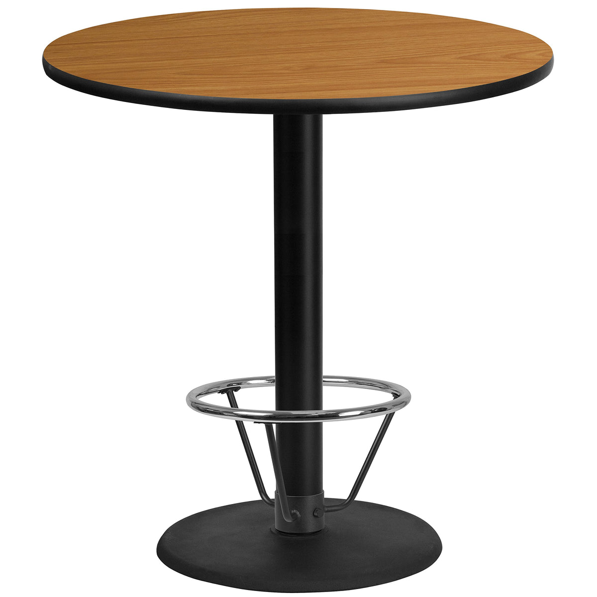 Flash Furniture 42'' Round Natural Laminate Table Top with 24'' Round Bar Height Table Base and Foot Ring