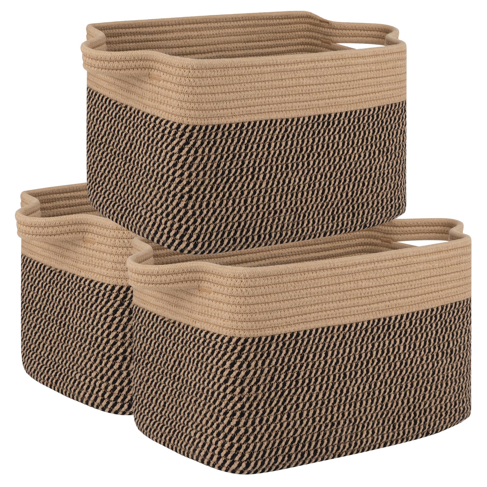 OIAHOMY 3 Pack Storage Basket for Organizing, 15X10X9 Storage Bins,Woven Basket Basket with Handles, Toy Storage Basket Bi