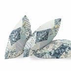 HomeRoots Indigo Cream Broadcloth Teal White Boho Floral Indoor Outdoor Throw Pillow