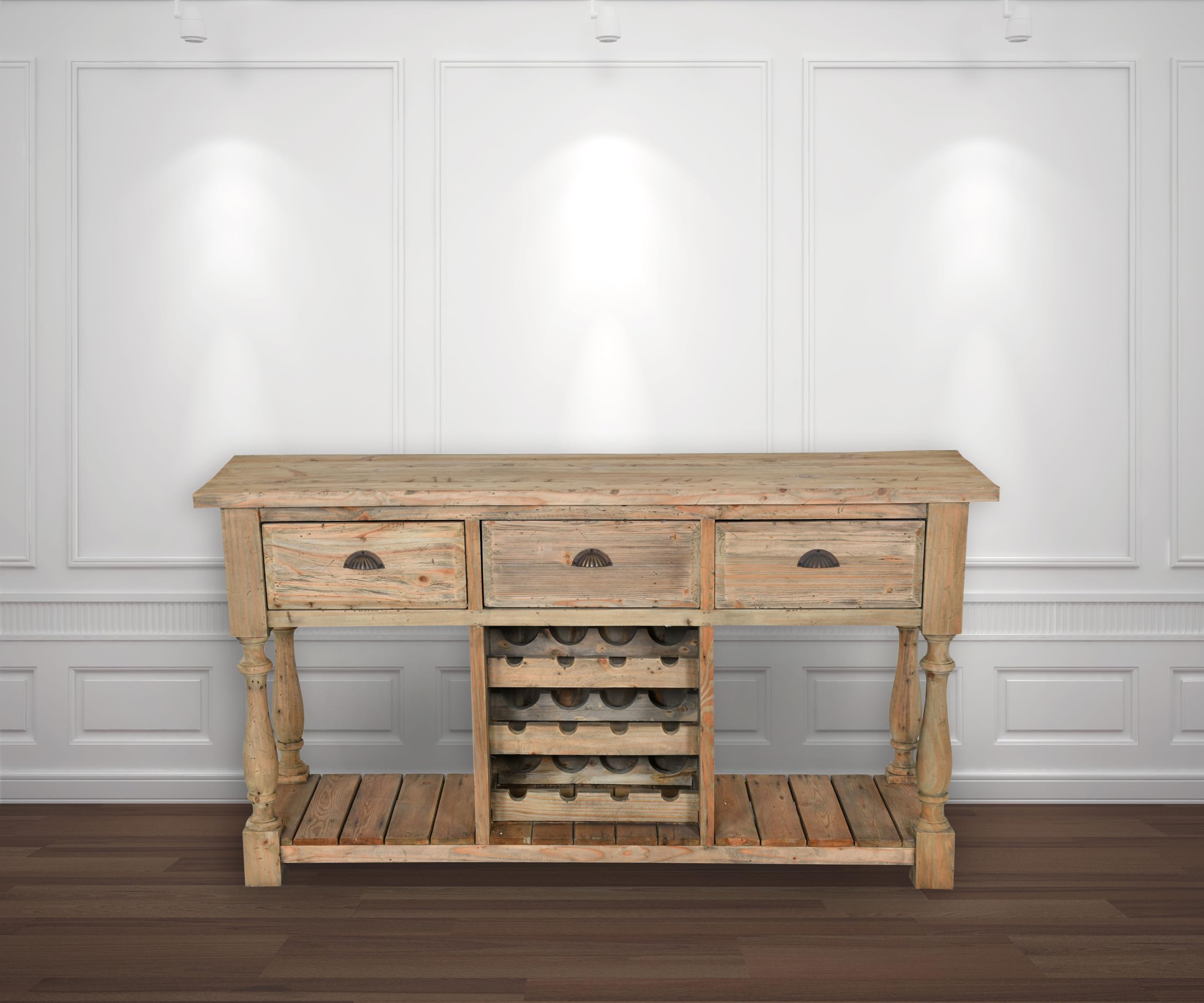 AFD Home Farmhouse Console with Wine Rack in All Natural Finish