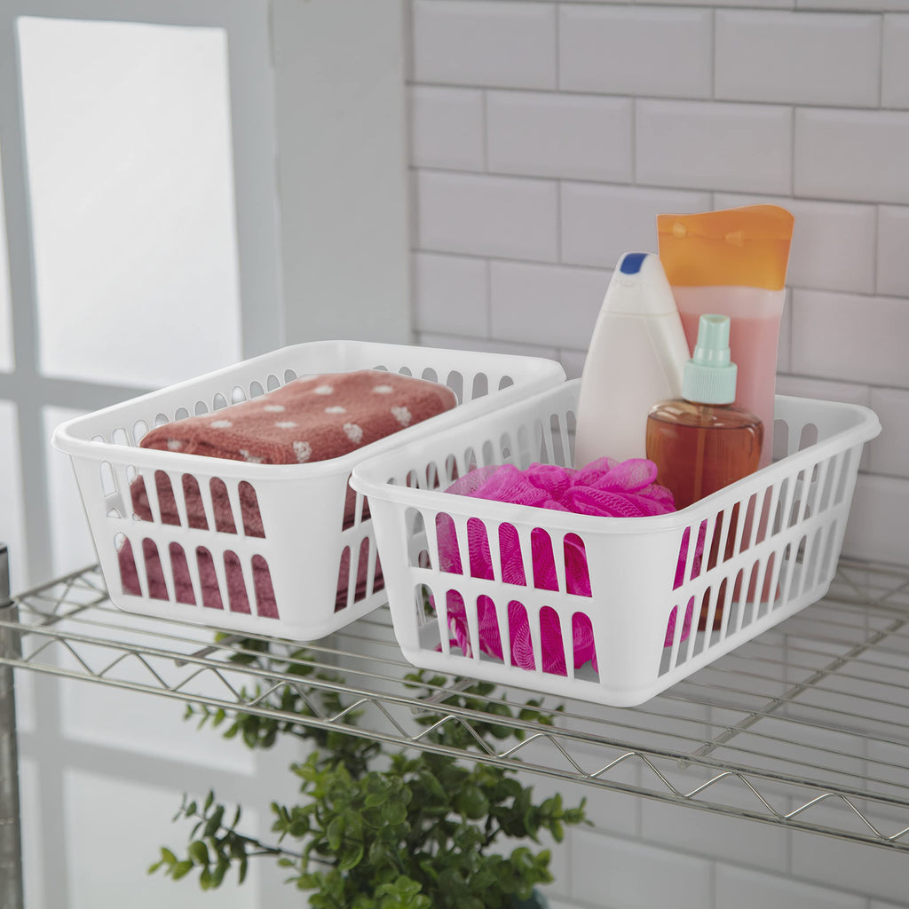 Sterilite Storage Basket, Plastic Basket To Organize Closets, Shelves Or Countertops In The Kitchen Or Bathroom, White, 48-Pack
