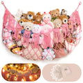 Stuffed Animal Storage Hammock or Net with Lights- Big Wall Hanging Stuff Animal Organizer Holder for Plush Plushie, Boho Macram