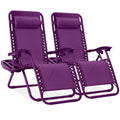 Best Choice Products Set of 2 Adjustable Steel Mesh Zero Gravity Lounge Chair Recliners w/Pillows and Cup Holder Trays - Amethys