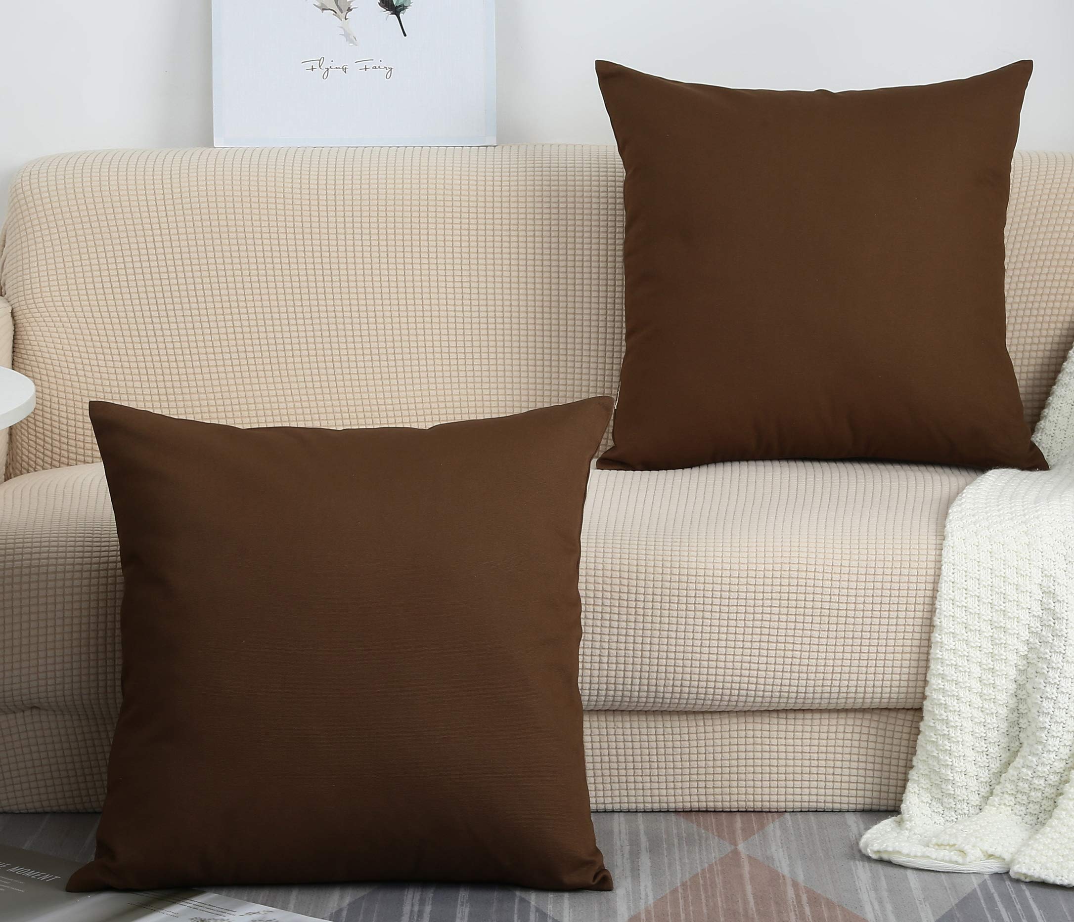 Tangdepot Handmade Decorative Solid 100% Cotton Canvas Throw Pillow Covers/Pillow Shams, (22'X22', Coffee)