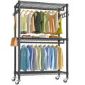 VIPEK V12 Heavy Duty Rolling Garment Rack 3 Tiers Adjustable Wire Shelving Clothes Rack with Double Rods and Side Hooks, Freesta