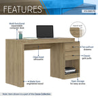 Techni Mobili Expandable Desk With Storage Drawers & Open Shelf - Expands From 47 Inch To 57 Inch - Pine Computer Desk With Printer Space - Modern Home Office Table With Drawers Blanco Collection