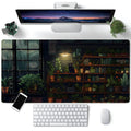 Lofi Cat Desk Mat Dark Green Plant Books Desk Pad Black Cat Aesthetic Anime Big Mouse Pad Large Gaming Mousepad Xl Cool Keyboard
