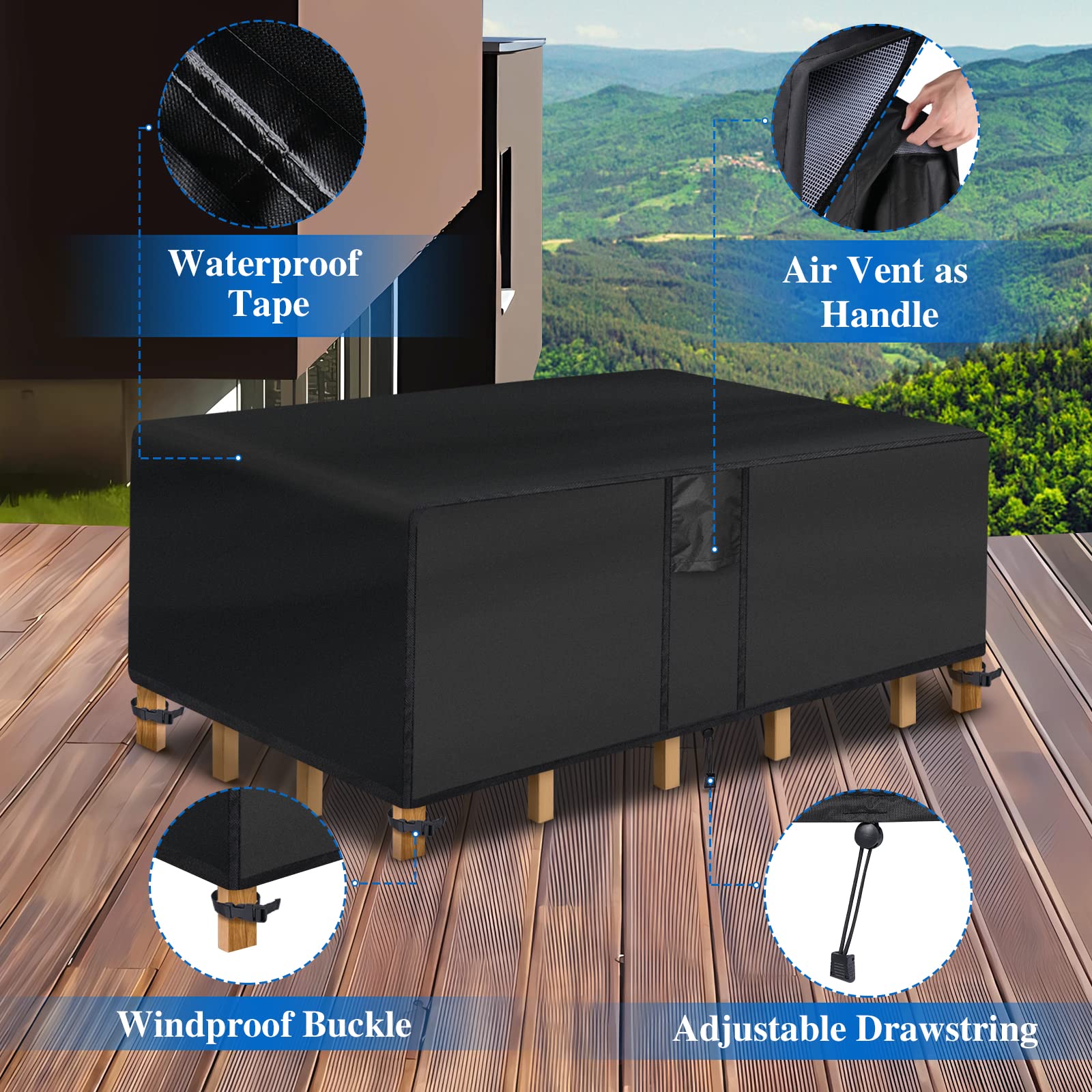 Superhold Outdoor Coffee Table Cover - Rectangule Patio Coffee Table Cover Waterproof (48L X 28W X 13H, Black) Outdoor Table Cov