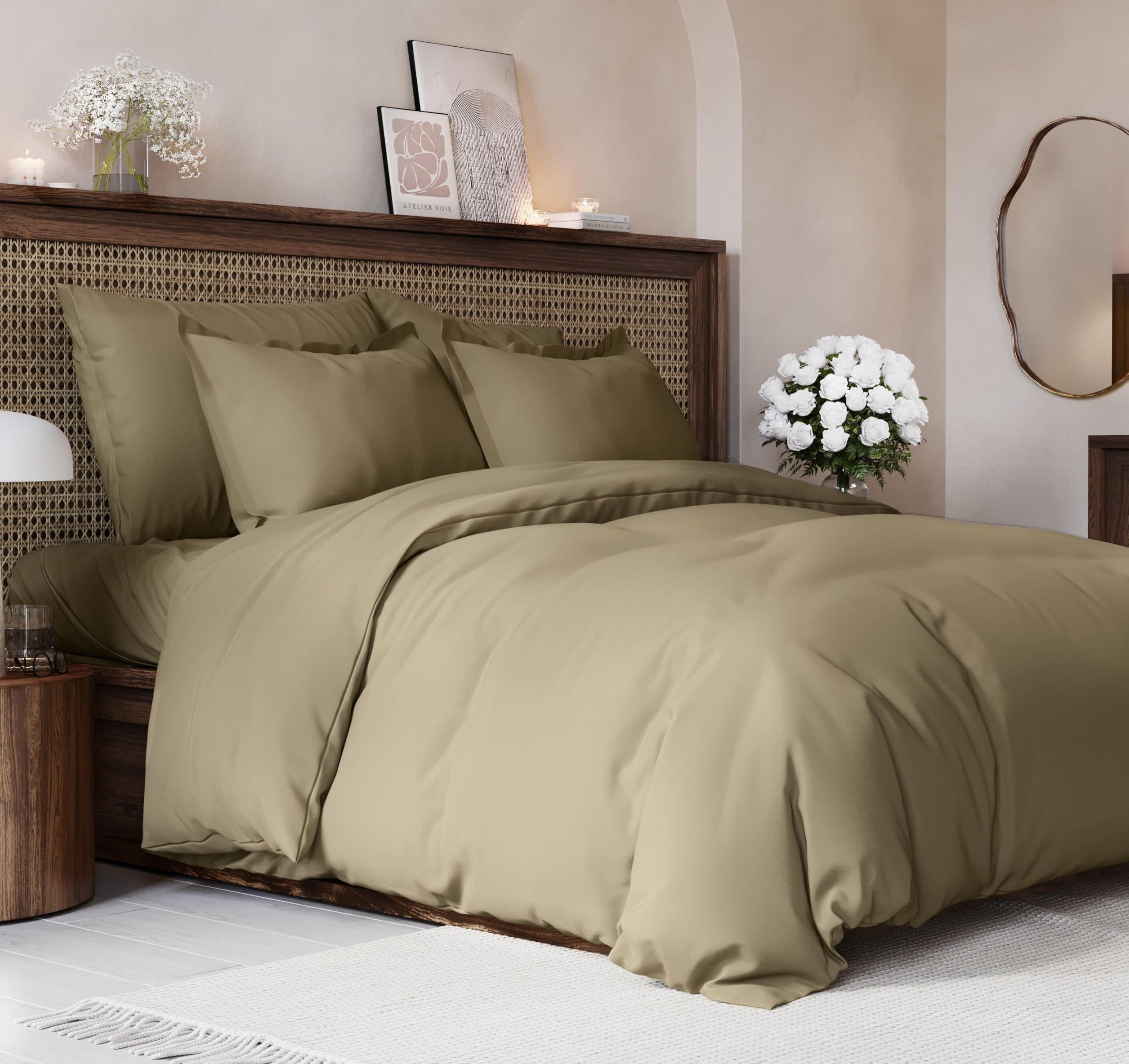 Duvet Cover Full Size Set - Extra Soft Full Size Duvet Cover 80 X 90 With 2 Pillow Shams - Hotel Luxury Quality Easy Care And Fade Free W/ Zipper Closures & Ties - Comfy Breathable Bedding Set (Khaki)