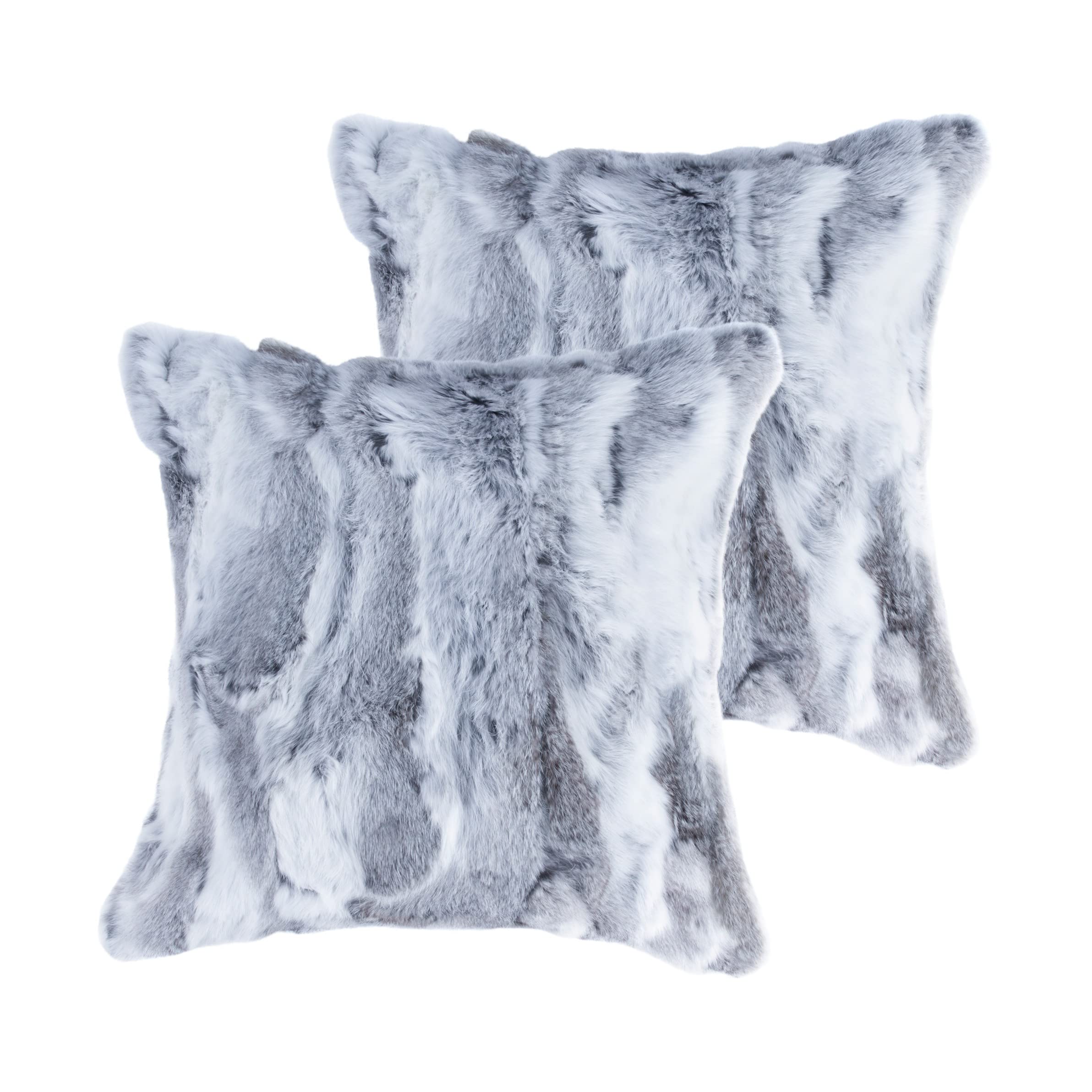 HomeRoots 100% Natural Rabbit Fur and Microsuede Set of Two 18' Grey Rabbit Natural Fur Throw Pillows