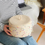 Esme L&H Small Rope Basket With Lid,10X6 Small Round Woven Storage Basket With Lid For Organizing, Small Decorative Toy Basket,C