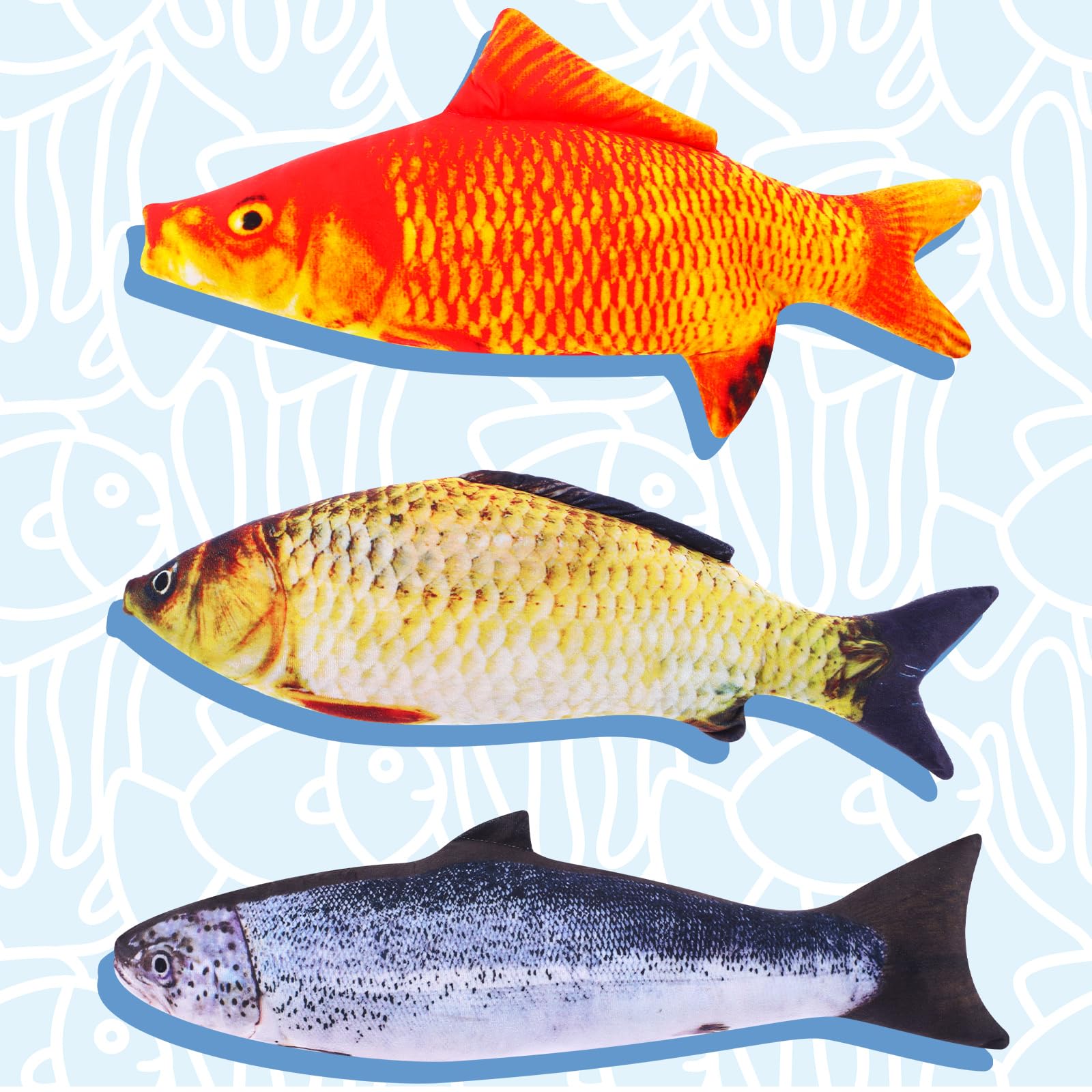 Briwooody 3 Pack 3D Giant Soft Fish Cushion Plush Toy Pillow Decorate Oversized Throw Pillow Creative Gift For Home Decoration,