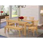 East West Furniture CAGR6-OAK-W 6 Piece Dining Room Table Set Contains a Rectangle Kitchen Table and 4 Dining Chairs with a Bench, 36x60 Inch, Oak