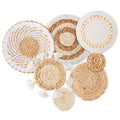 7 Pack Boho Wall Basket Decor - Seagrass Rattan Wicker Wall Decor Round Handmade Hanging Rustic Flat Elegant Wall Art for Farmho