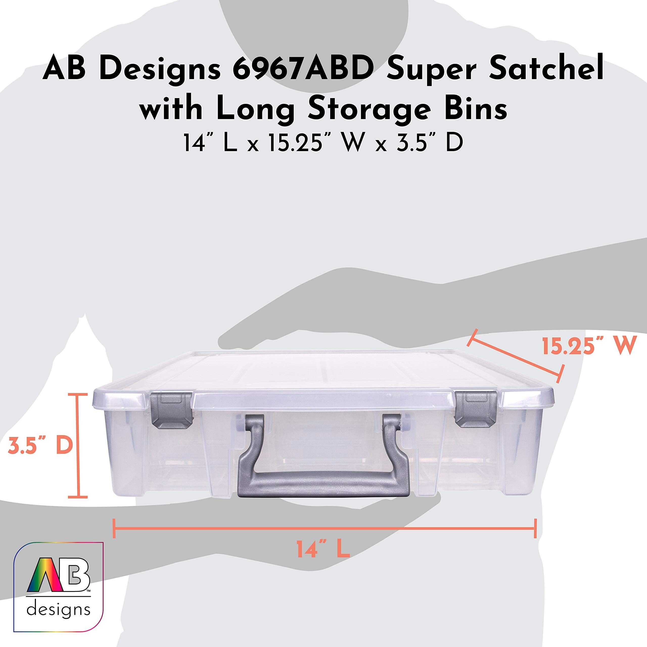 Ab Designs 6967Abd Super Satchel With 9 Mixed Bins Inside, Stackable Home Storage Organization Container, Clear With Sliver Latc