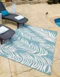 Unique Loom Outdoor Botanical Collection Area Rug - Palm (10 x 13 1 Rectangle Light Aqua/Ivory)
