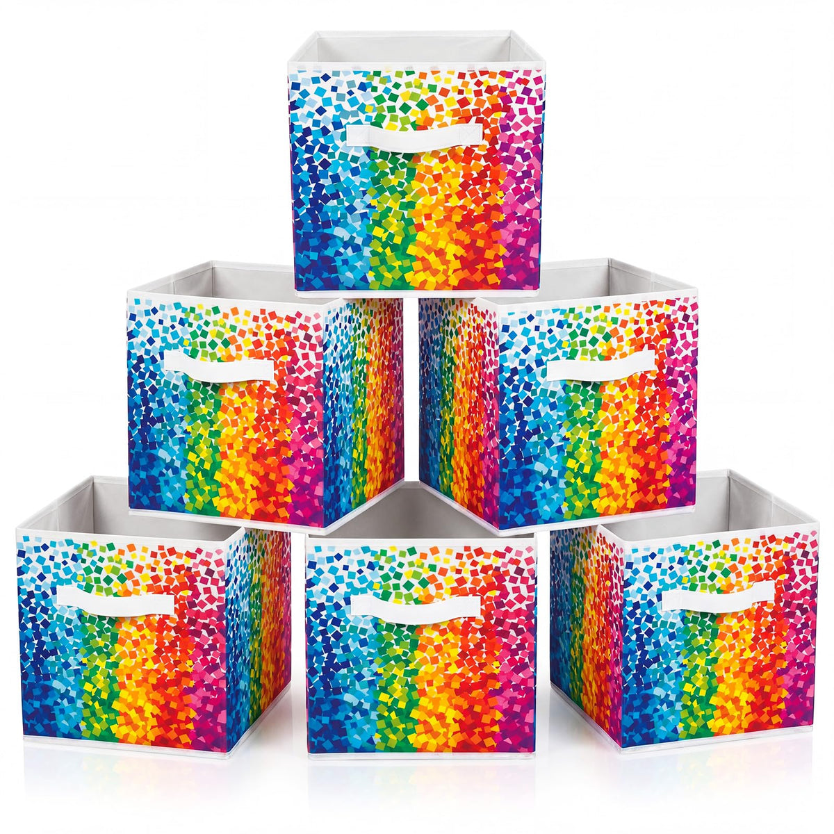 Chunful 6 Pcs 11 Fabric Cube Storage Bin Rainbow Multicolor Dots