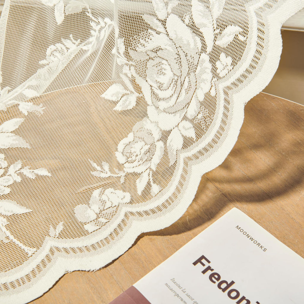 SEEKRIGHT Ivory Lace Curtains 52x45 Inch, Victorian Floral Sheer Rod Pocket Panels for Nursery, Cafe, Kitchen - 2 Pack