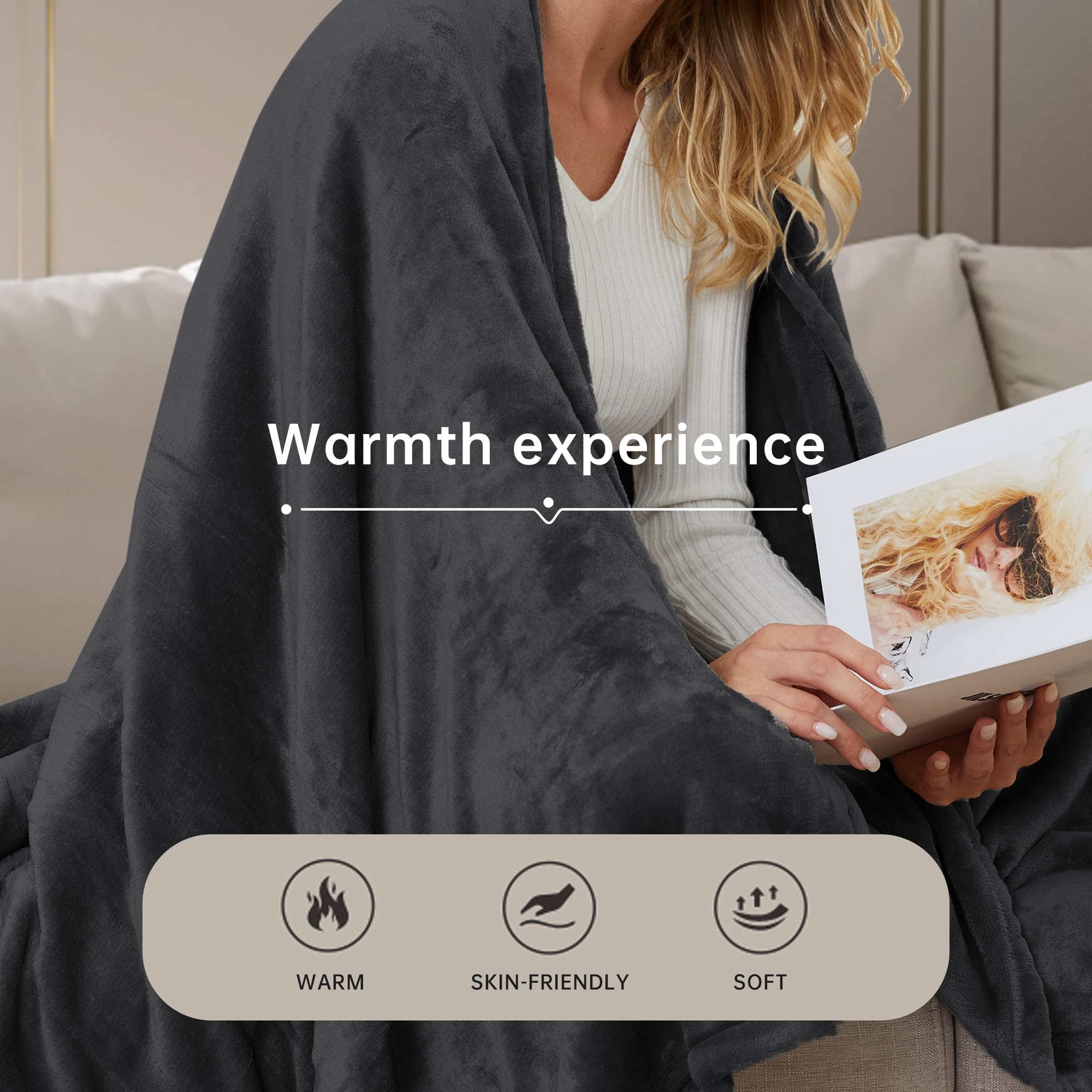 Mcjaw Electric Heated Blanket 72''X 84'' Full Size, 4 Heating Levels And 10 Hours Auto Off, Lightweight And Breathable - Ebony