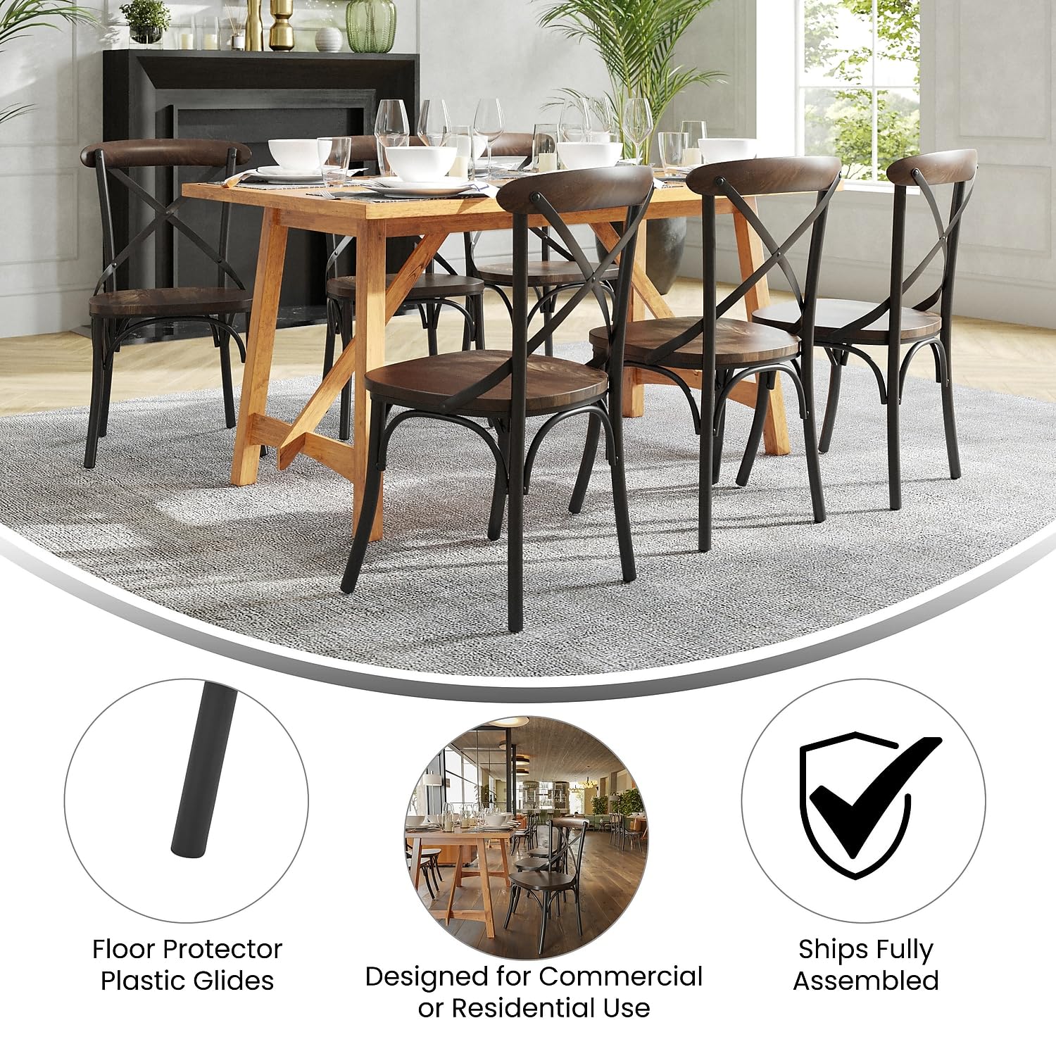 Flash Furniture Advantage X-Back Chair With Metal Bracing And Fruitwood Seat