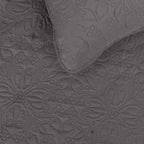Easy-Going King Size Reversible Quilt Set With 1 Quilt And 2 Pillow Shams, Soft Bed Quilt Cover, Water Resistant Lightweight Microfiber Bedspread, Stain Resistant, Damask-Gray/Light Gray