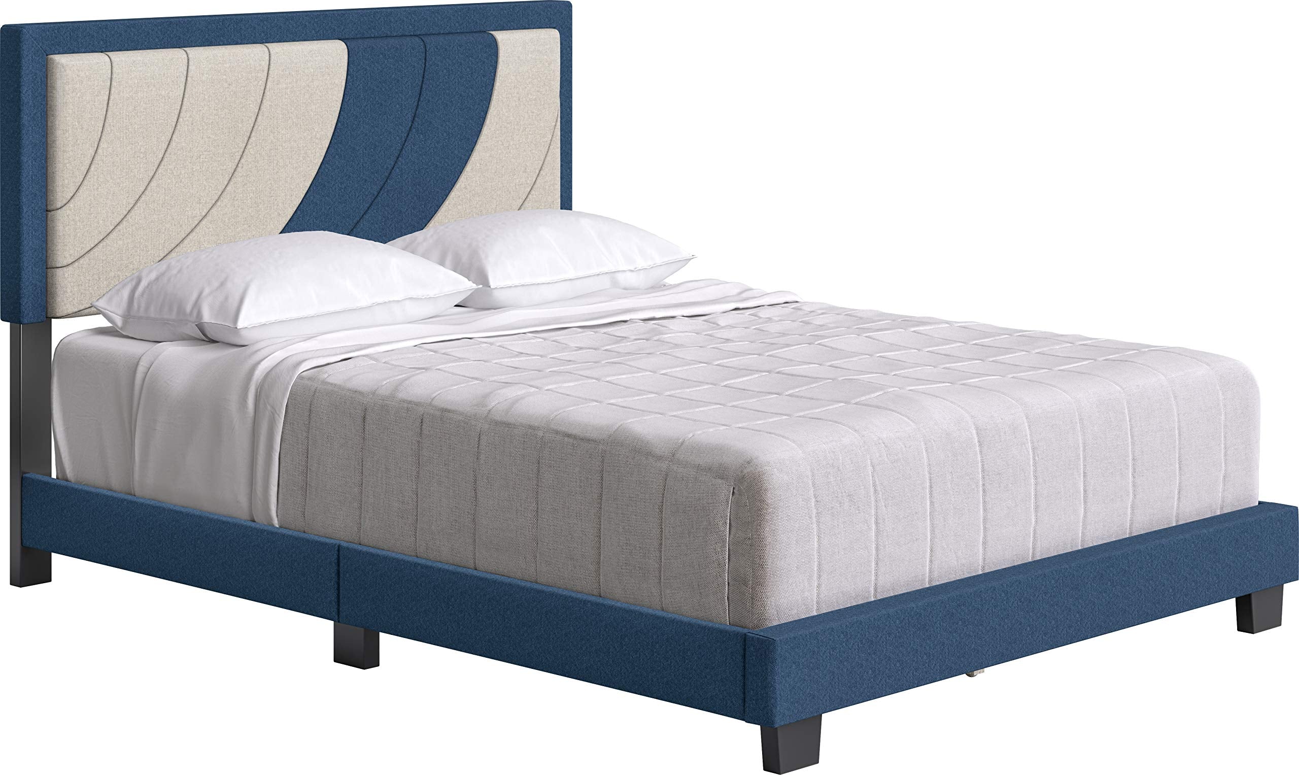 Boyd Sleep Sail Away Upholstered Platform Bed with Headboard and Durable Mattress Foundation with Strong 14 Wood Slat Supports, No BoxSpring Required: Twin, Blue/White