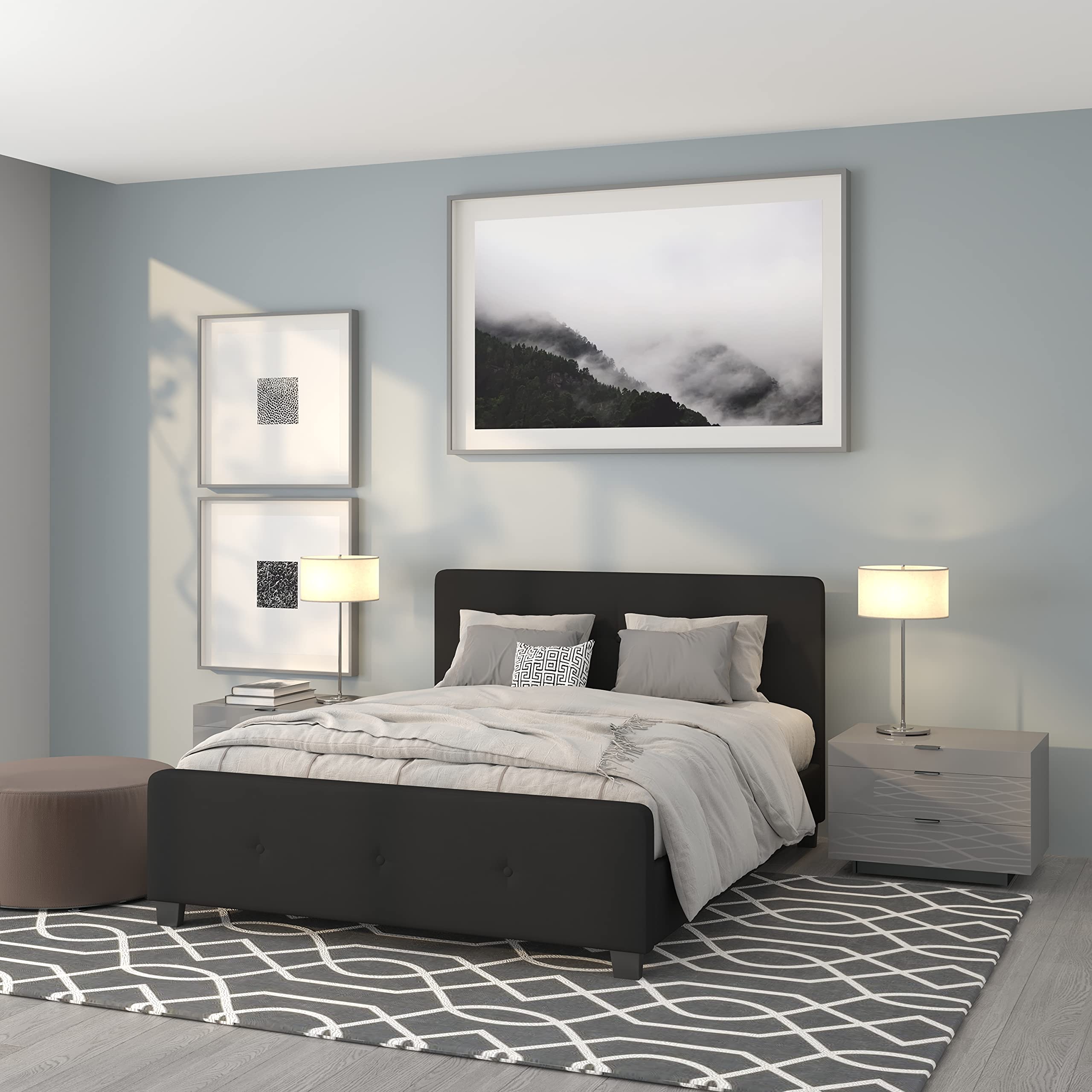 Flash Furniture Tribeca Queen Size Tufted Upholstered Platform Bed In Black Fabric