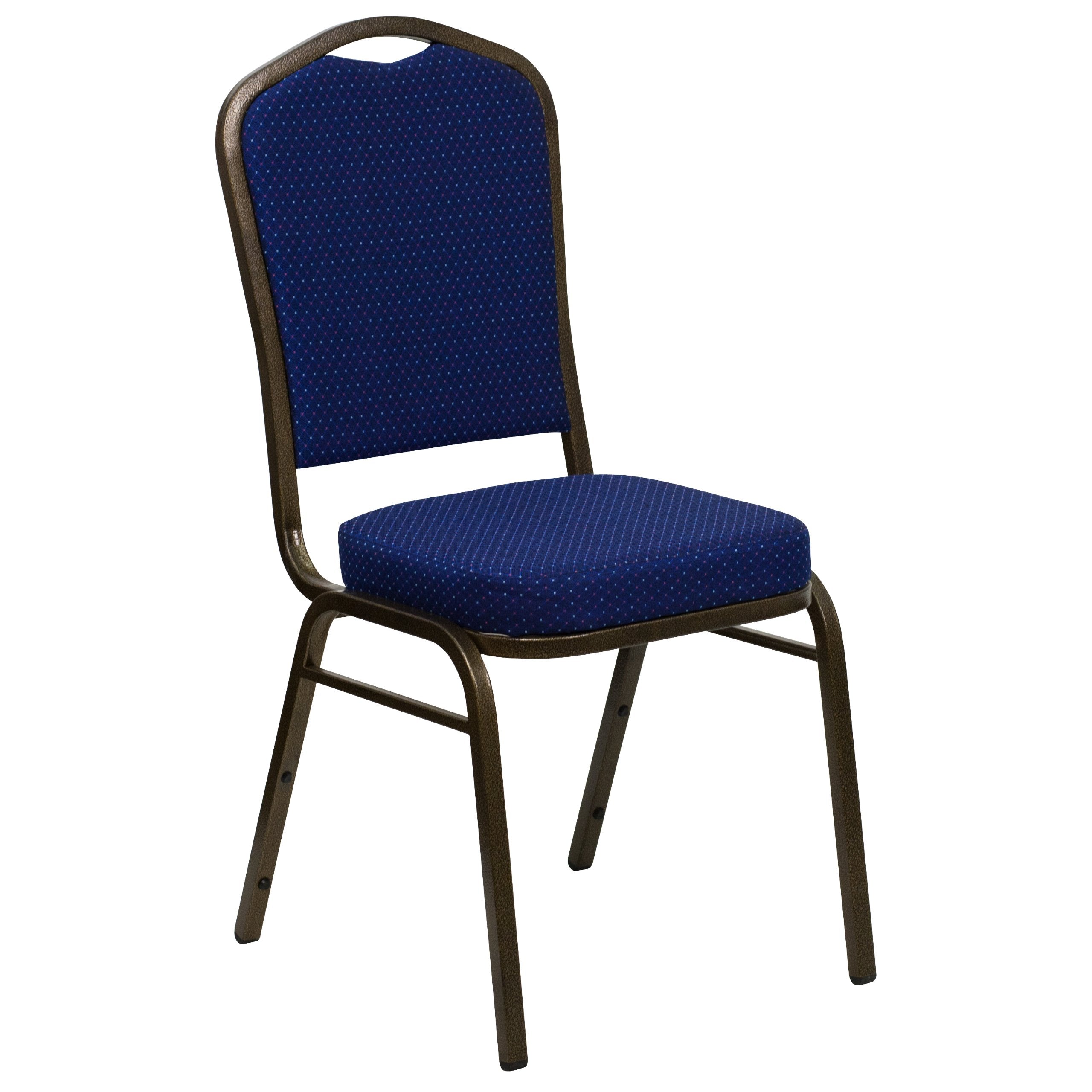 Flash Furniture HERCULES Series Crown Back Stacking Banquet Chair in Navy Blue Patterned Fabric - Gold Vein Frame