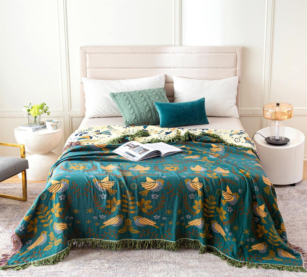 Msgkv Boho Throw Blanket 100% Cotton Blankets For Bed Couch 60'X80', Soft Fall Mexican Blanket Travel Boho Quilt Muslin Blanket