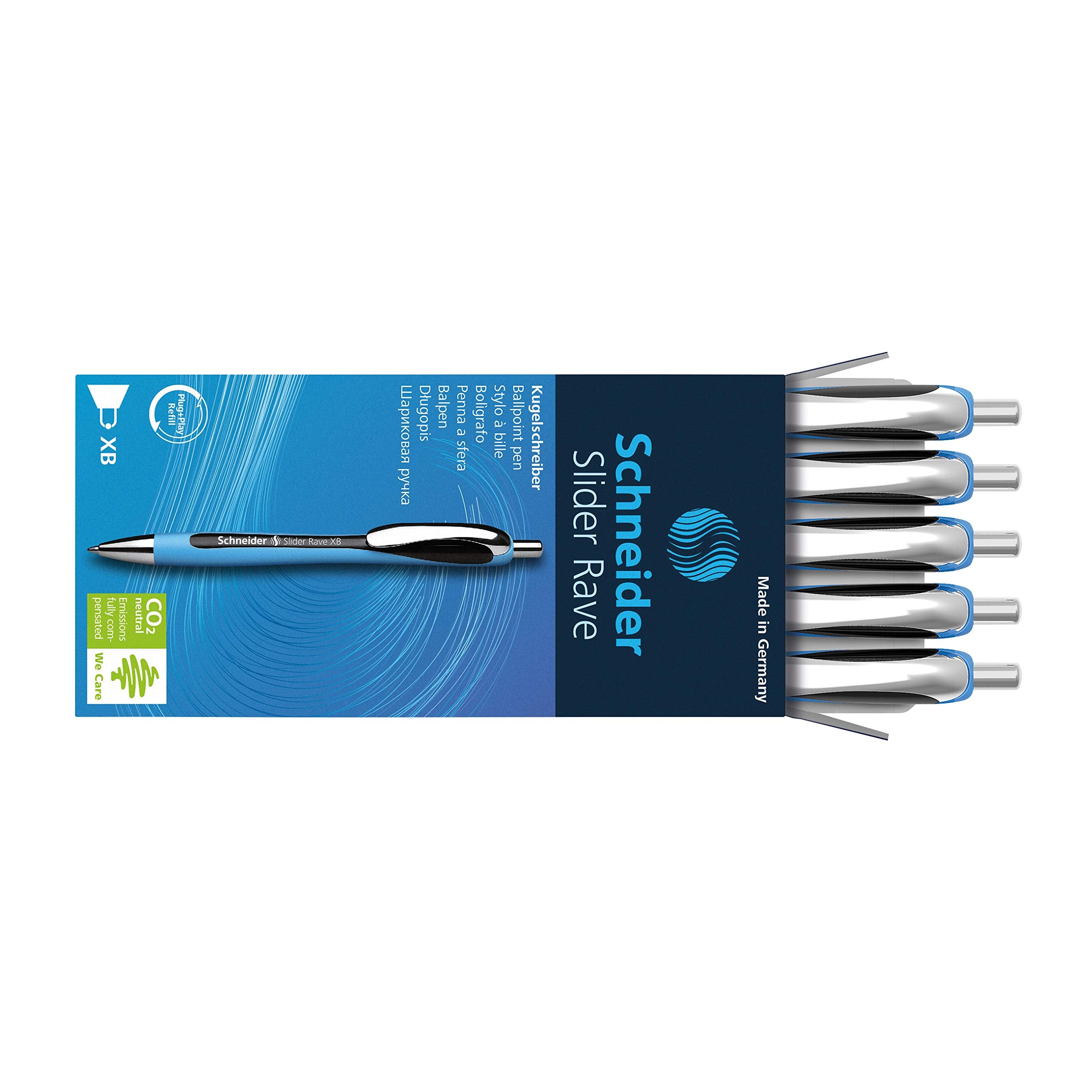 Schneider Slider Rave Xb Ballpoint Pen, Retractable, Extra-Bold 1.4 Mm, Black Ink, Black/Light Blue Barrel