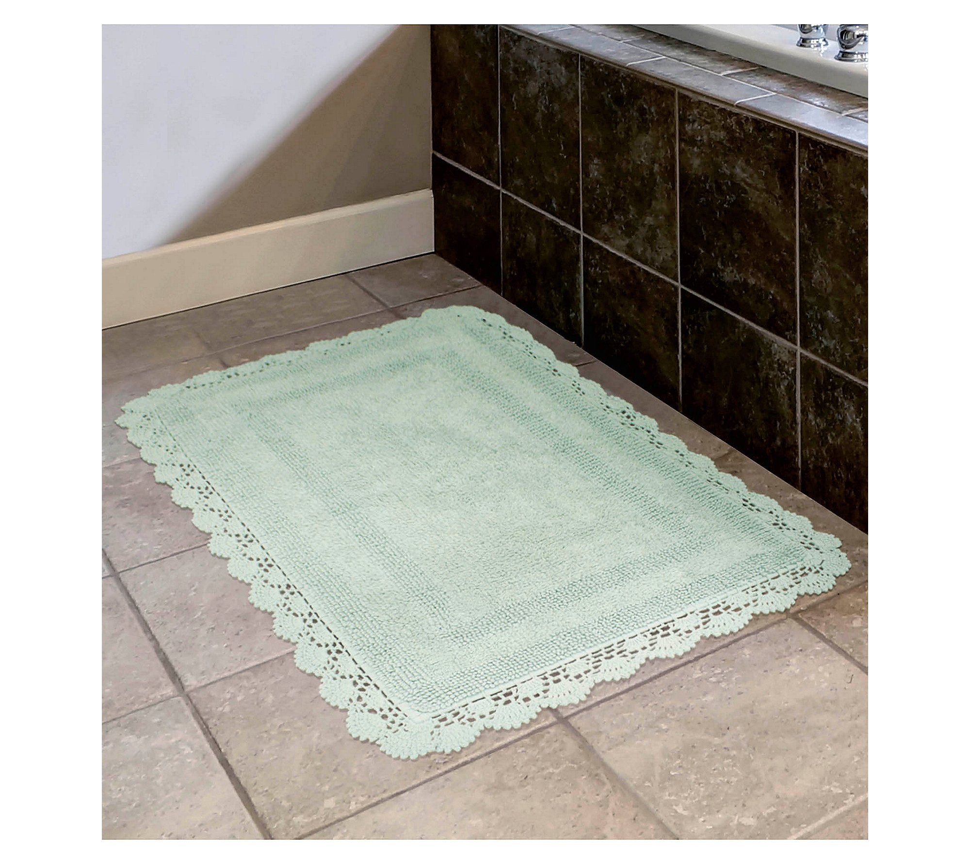 Laura Ashley Crochet Cotton 17X24 In. Bath Rug, Aqua