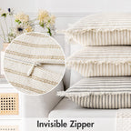 Miulee Pack Of 2 Khaki Pillow Covers 22X22 Inch Striped Farmhouse Couch Throw Pillow Covers With Fringe Chic Linen Decorative Cushion Covers For Sofa Living Room Bed Home Decor