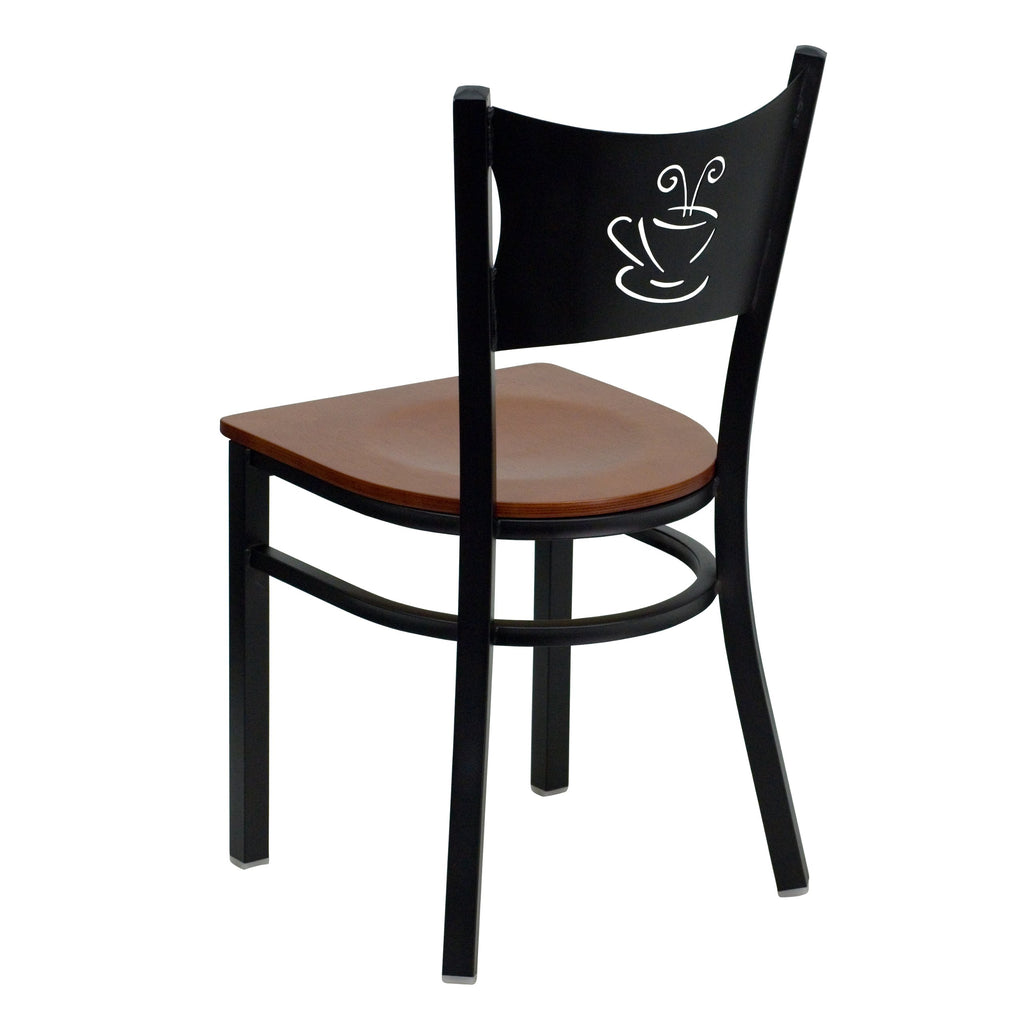 Flash Furniture Hercules Series Black Coffee Back Metal Restaurant Chair - Cherry Wood Seat