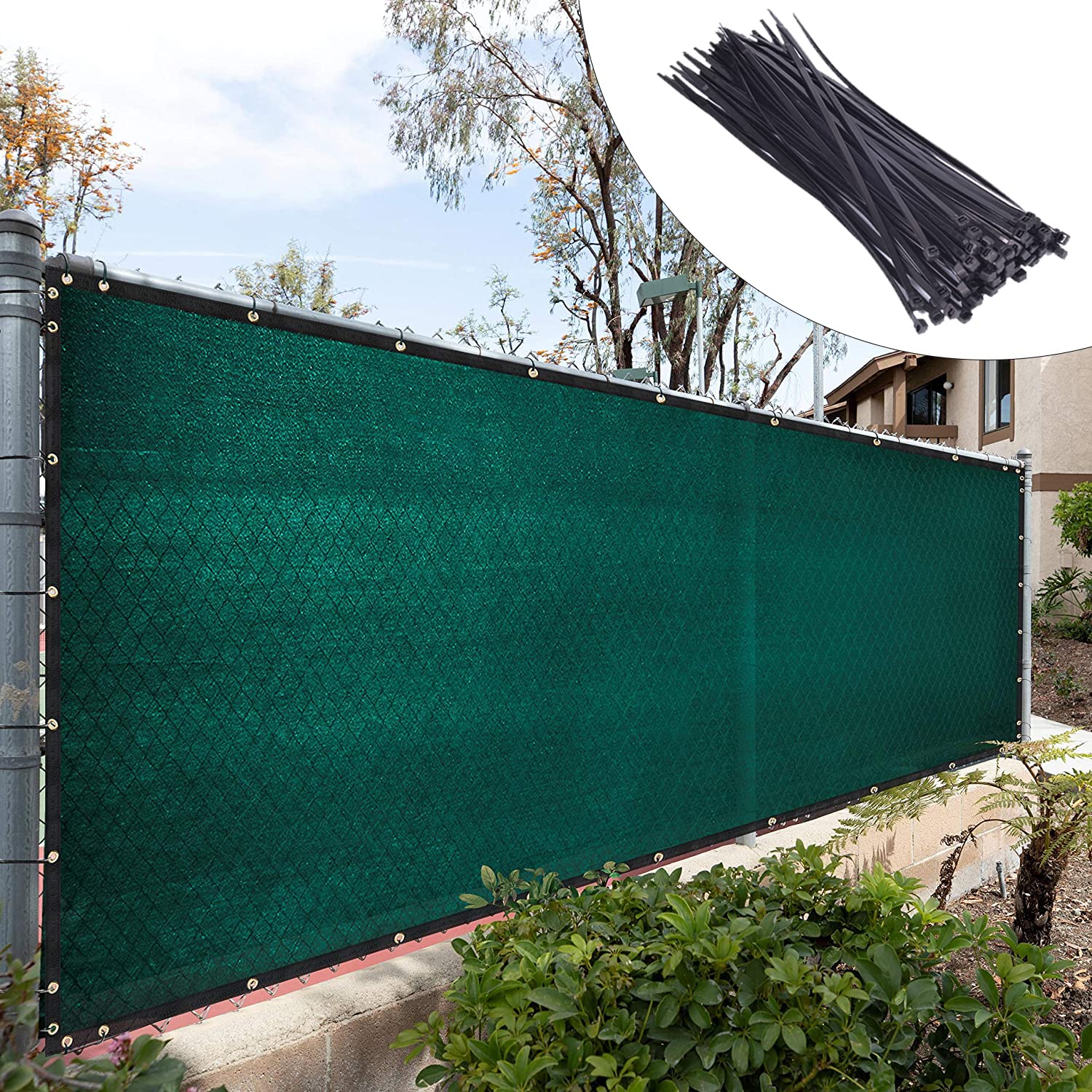 Royal Shade Custom Size 4' X 61' Green Fence Privacy Screen Windscreen Cover Netting Mesh Fabric Cloth - Cable Zip Ties Included