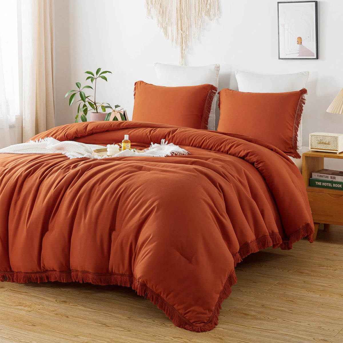 Andency Light Grey Comforter Set Full Size, 3 Pieces Boho Tassel Lightweight Bedding Comforter Sets, All Season Soft Fluffy Frin