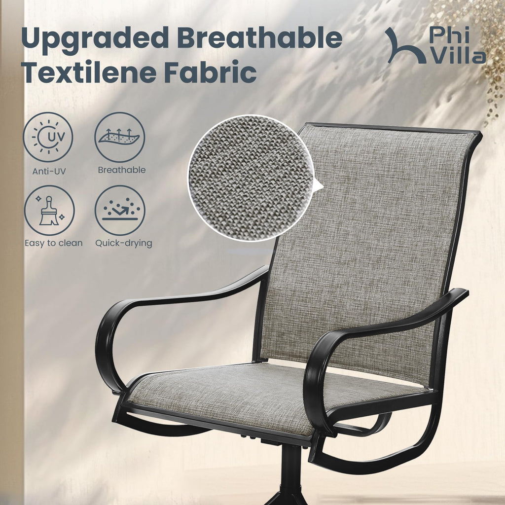 Phi Villa Patio Swivel Dining Chairs Set Of 6 Outdoor Metal Chair With Textilene Mesh Fabric, Patio Gentle Rocker Chair, Black Frame For Patio Deck Garden