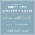 Today? Home Classic Tailored Bed Skirt Dust Ruffle, Cotton Blend Design, 14' Drop Length, Twin, Mocha