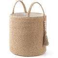 Mkono Woven Storage Basket Decorative Natural Rope Basket Wooden Bead Decoration for Blankets,Toys,Clothes,Shoes,Plant Organizer
