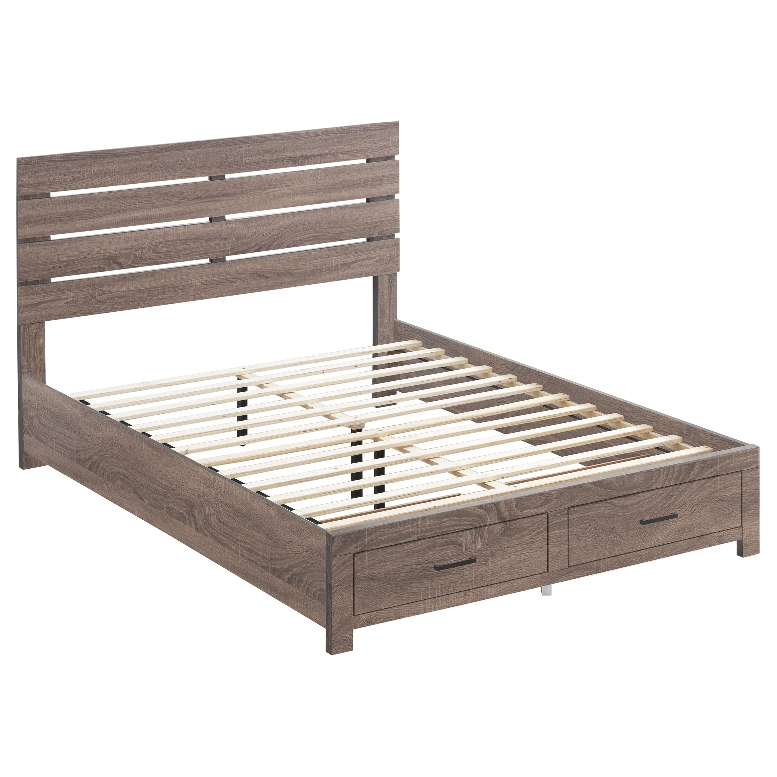 Coaster Home Furnishings Brantford Farmhouse 4-Piece Bedroom Set Eastern King Size Storage Panel Bed Frame 49-inch Headboard Barrel Oak 207040KE-S4