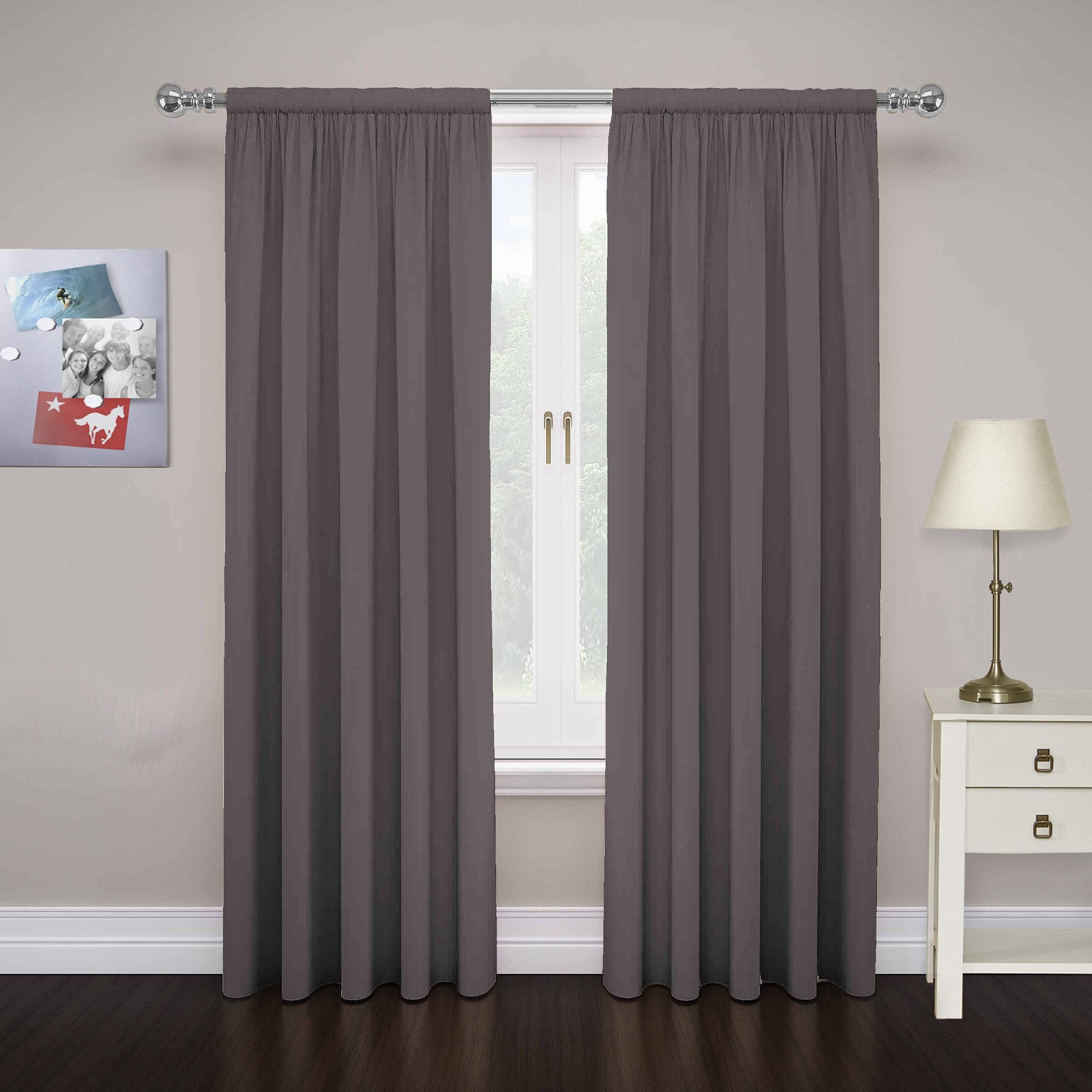 Pairs To Go Cadenza Modern Decorative Rod Pocket Window Curtains For Living Room (2 Panels), 40 In X 63 In, Smoke